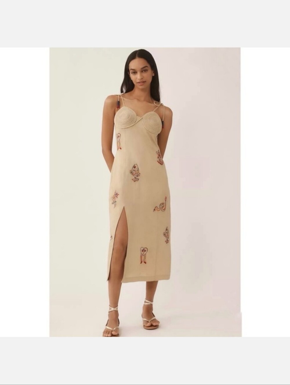 NWT FARM Rio X Anthropologie Embroidered Linen Blend Dress